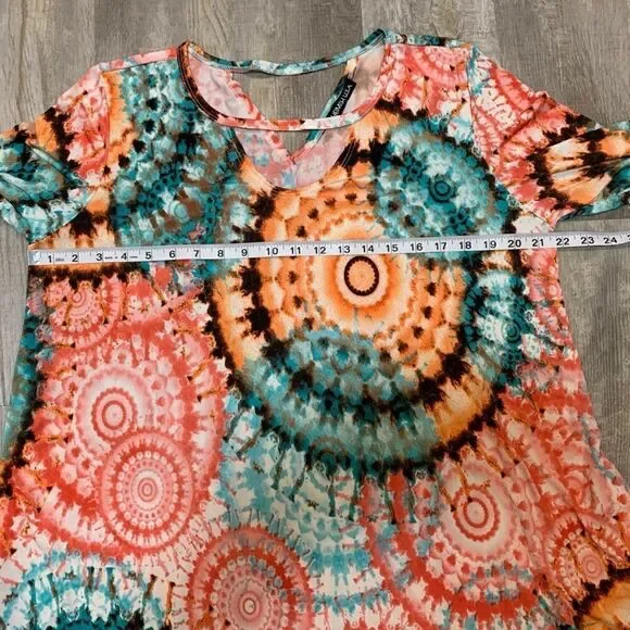 V neck/back multicolored tunic w/pockets - Picture 4 of 15